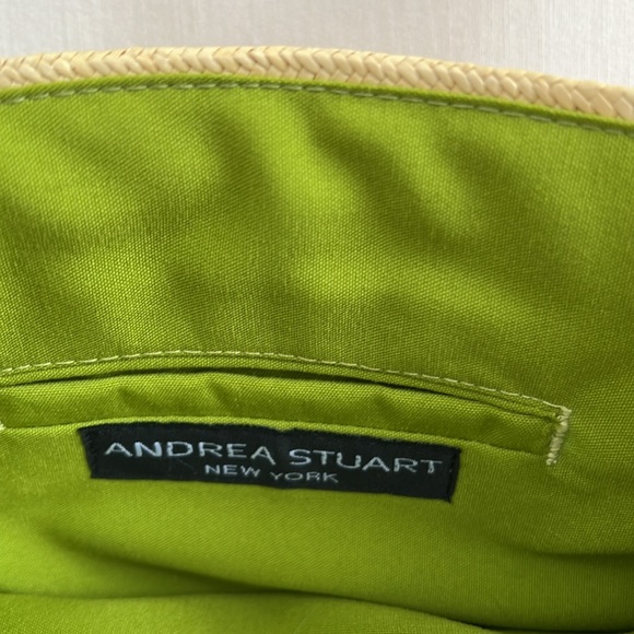 Andrea Stuart New York Straw Embroidered Bag Lucite Handles - Picture 9 of 10